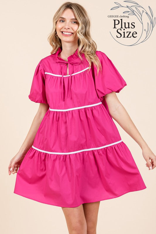 Plus Piping Detailed Babydoll Mini Dress