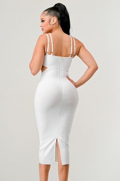 WHITE CUTOUT MIDI DRESS