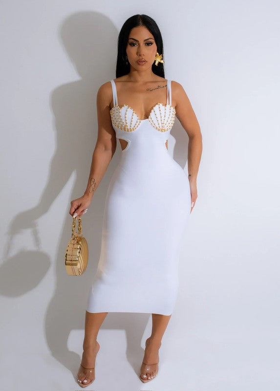 WHITE CUTOUT MIDI DRESS