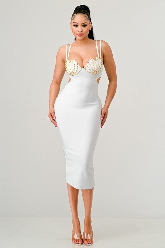 WHITE CUTOUT MIDI DRESS