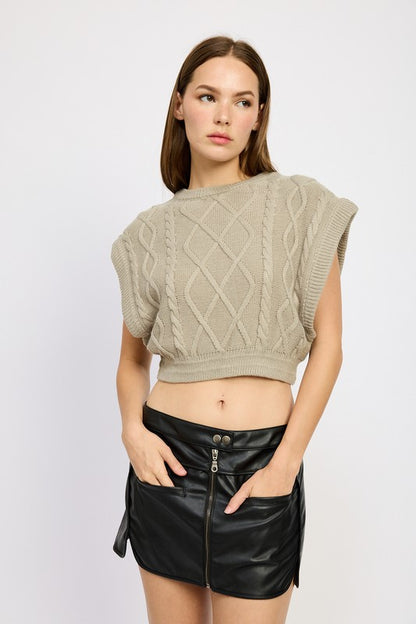 CABLE KNIT CROP VEST TOP