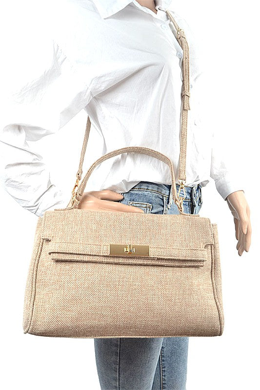 Large Top Handle Linen Convertible Bag