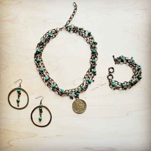 Bronze Hoop Earrings w/ Green Jasper