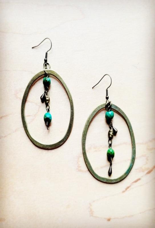 Bronze Hoop Earrings w/ Green Jasper