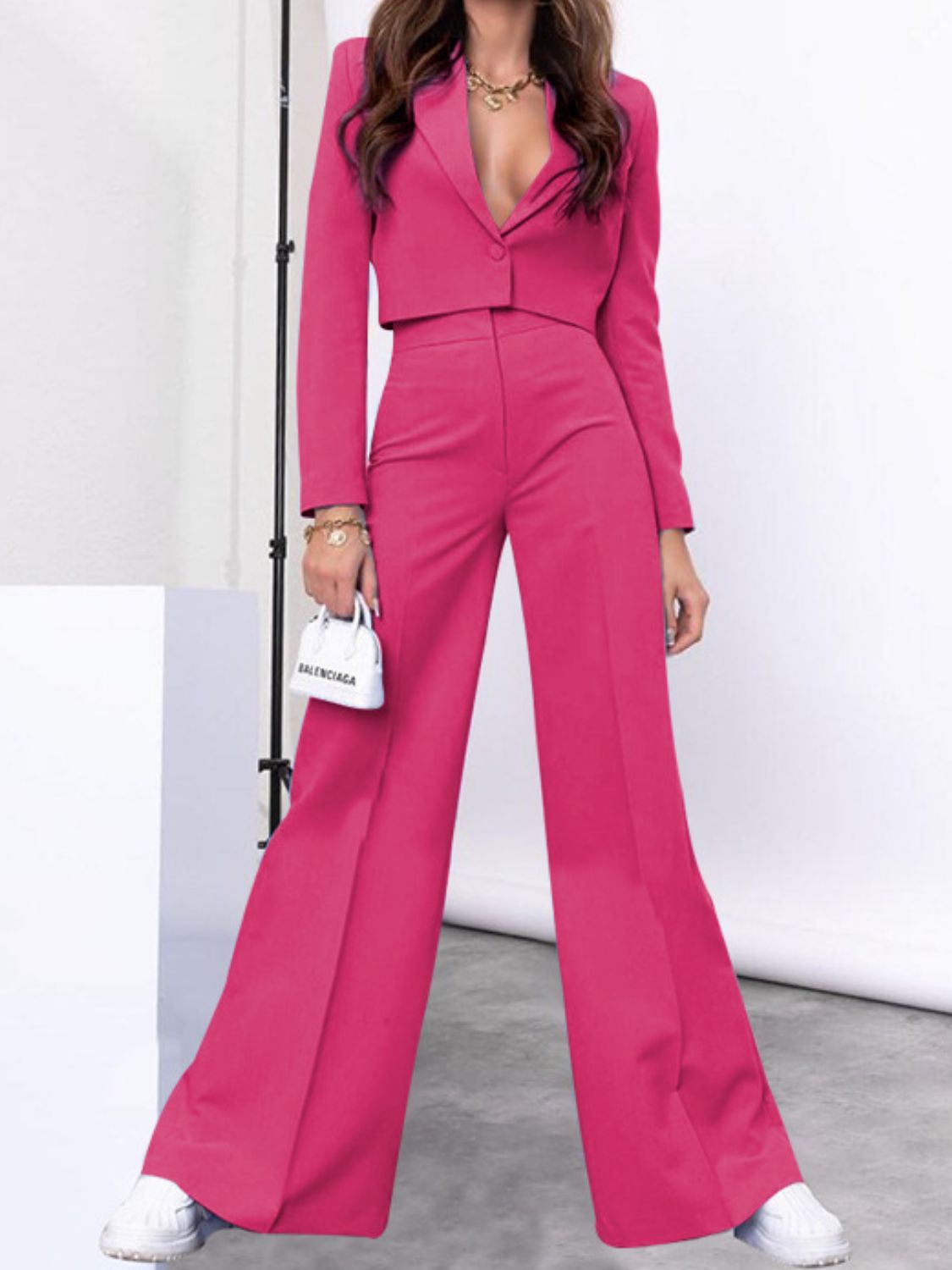 Cropped Top and Wide Leg Pants Set