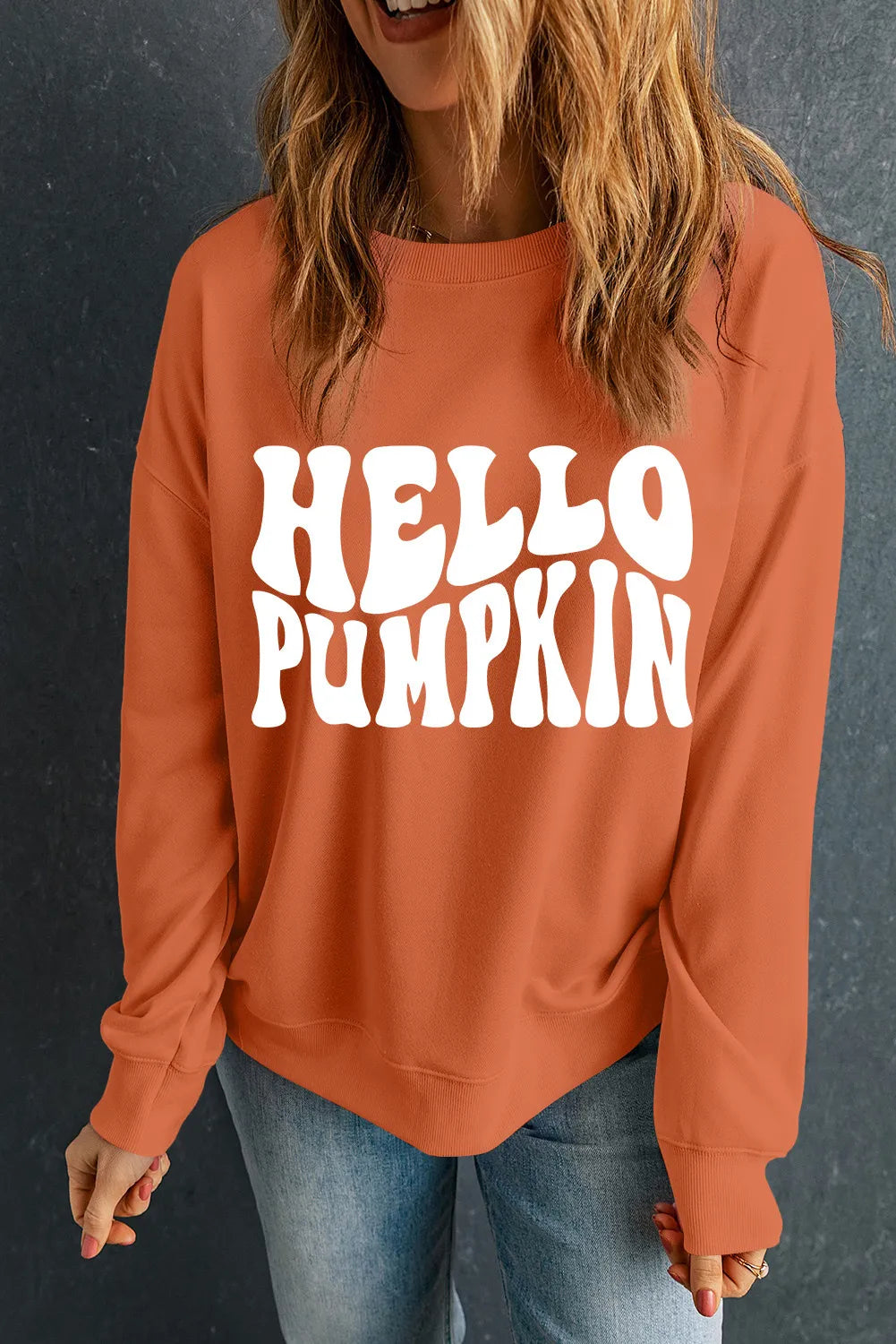 Letter Graphic Round Neck Long Sleeve Sweatshirt