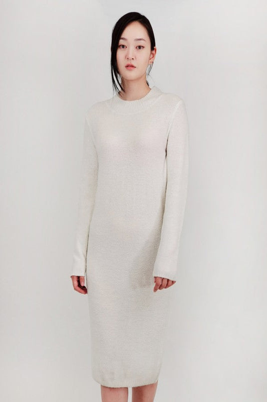 Loose Fit  Long Sleeve Textured Midi Sweater Dress