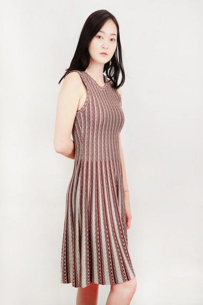 Flare Sleeveless Jacquard Sweater Knitted Dress