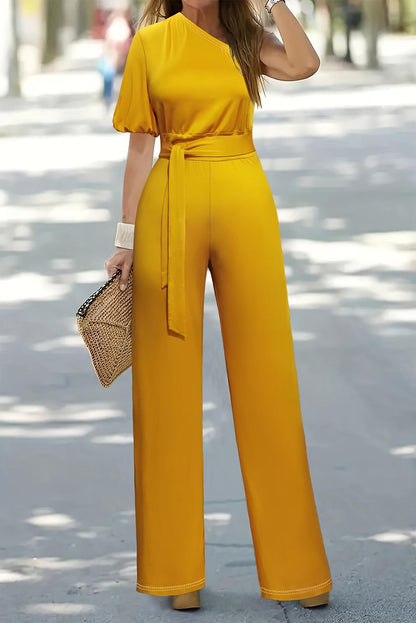 Plus Size Single Shoulder Tie Waist Jumpsuit