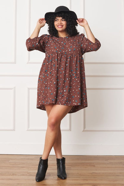 Abstract Polka Dot Bishop Sleeve Mini Dress