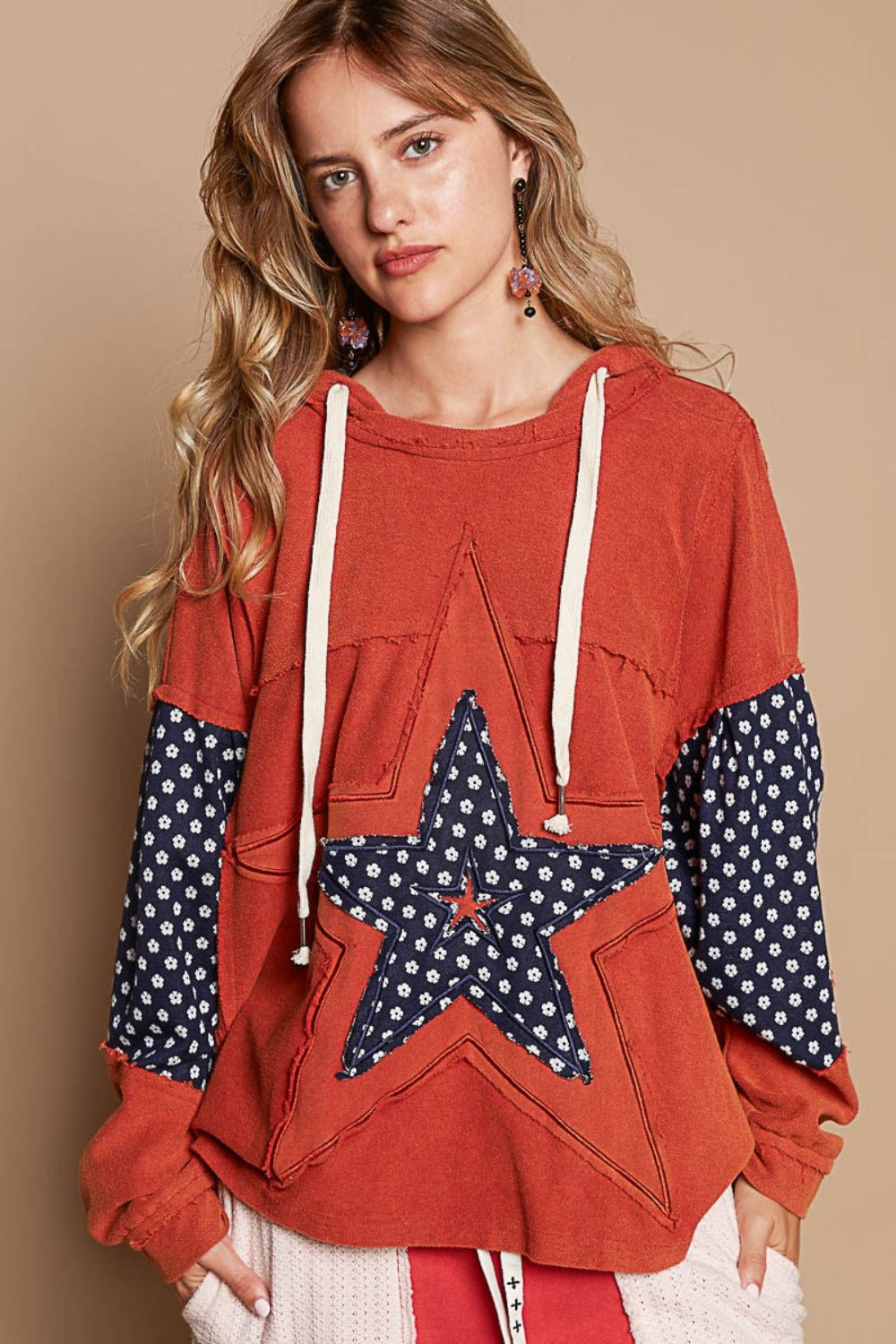 Star Patchwork Raw Edge French Terry Hoodie