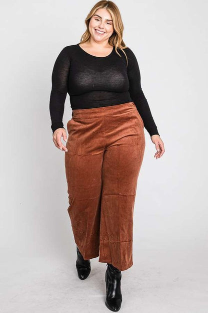 RIBBED VELVET CROP WIDE LEG PANTS PLUS