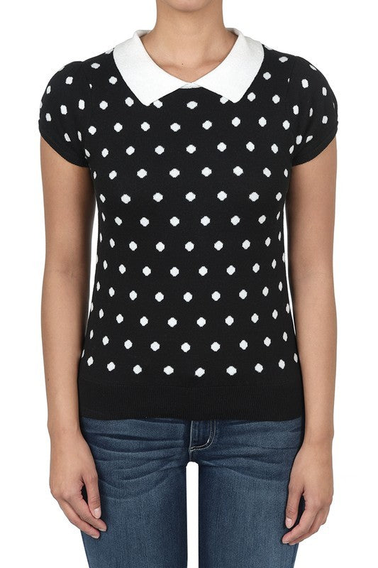 Puffed Cap Sleeve Polka Dot Jacquard Sweater