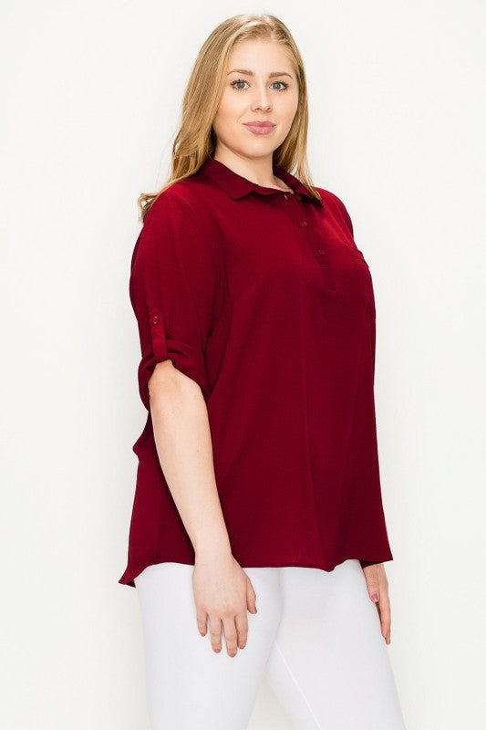 Plus Size KOSHIBO ROLL UP SLEEVE TOP