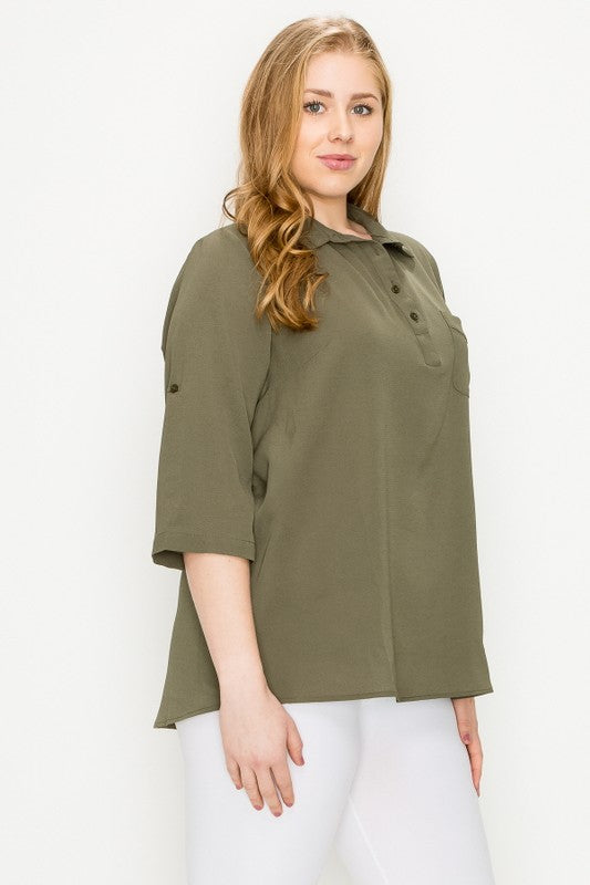 Plus Size KOSHIBO ROLL UP SLEEVE TOP