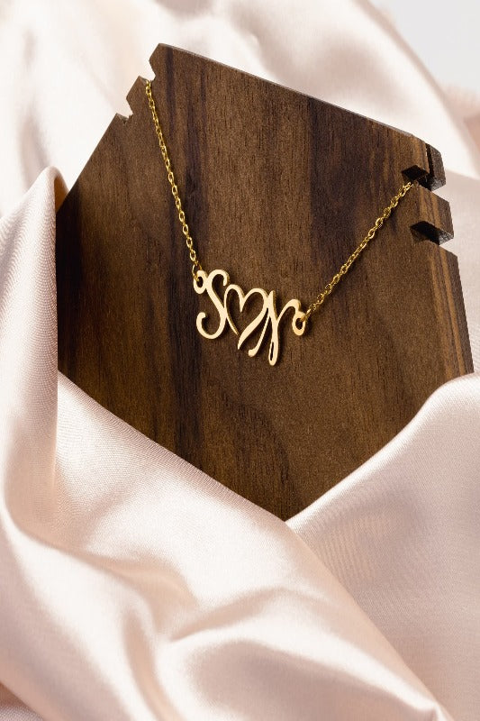 Personalized Double Heart Initial Necklace