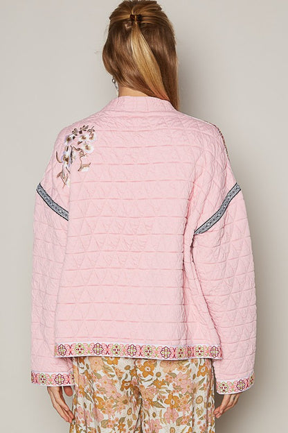 Embroidered Open Front Long Sleeve Jacket