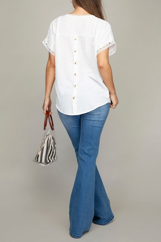 White Swiss Dot with lace trim blouses