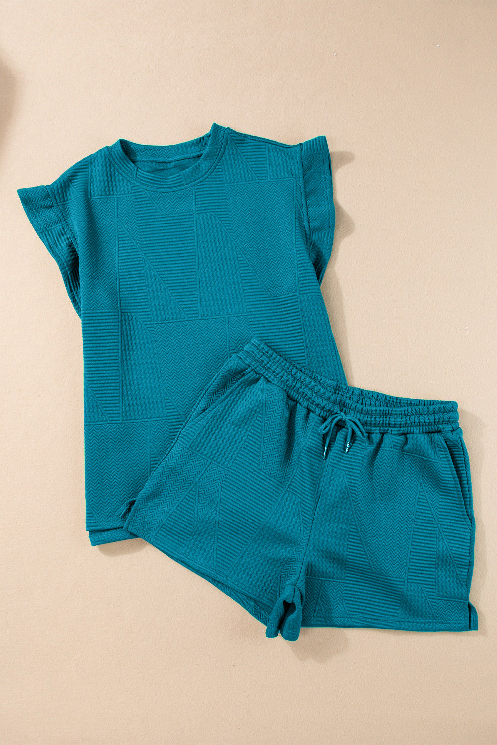 Round Neck Top and Drawstring Shorts Set