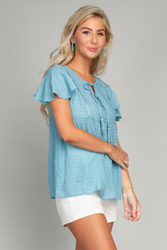 Tie Neck Butterfly Sleeve Blouse