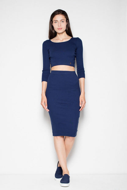 Navy Blue Pencil Skirt Set Venaton