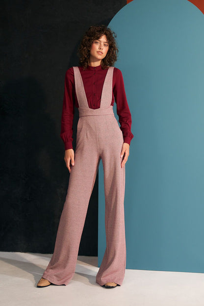 Red High-Waisted Jumpsuit With Suspenders Nife