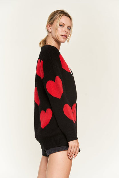 HEART PRINT OVERSIZED SWEATER