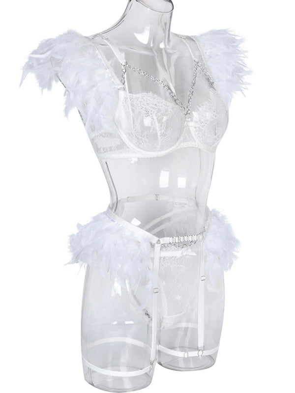 Feather Lingerie-Lace Four-piece Set