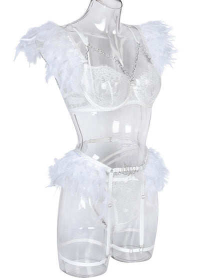 Feather Lingerie-Lace Four-piece Set