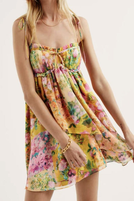 Lace-up French Floral Dress