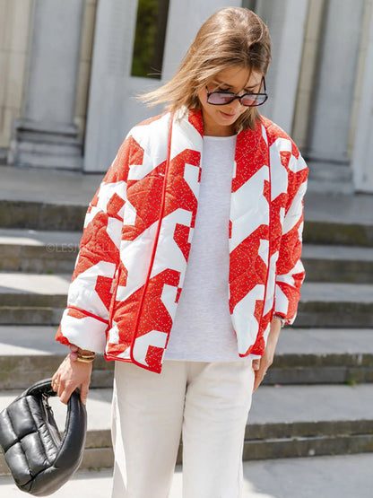 Trendy Loose Winter Print Quilted Coat