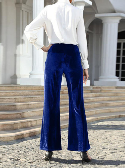 Gold velvet high waist flared wide leg pants