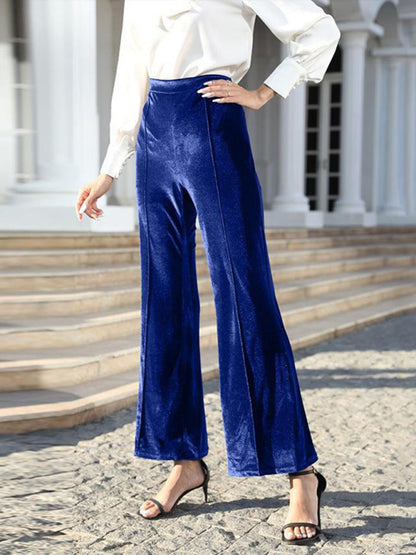 Gold velvet high waist flared wide leg pants