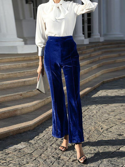 Gold velvet high waist flared wide leg pants