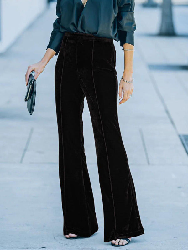 Gold velvet high waist flared wide leg pants