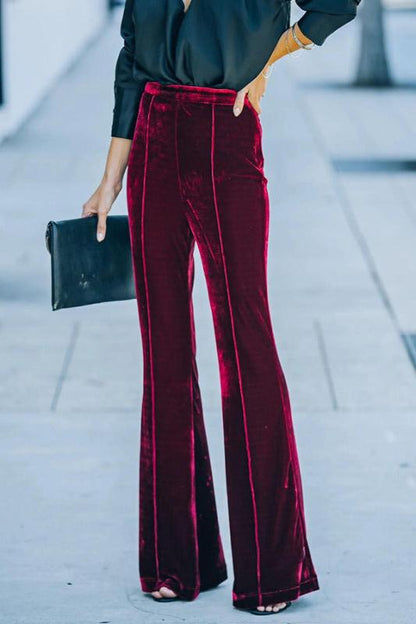 Gold velvet high waist flared wide leg pants