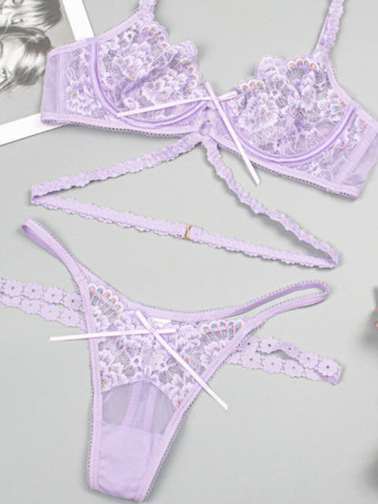 Flower Embroidered Lingerie Set