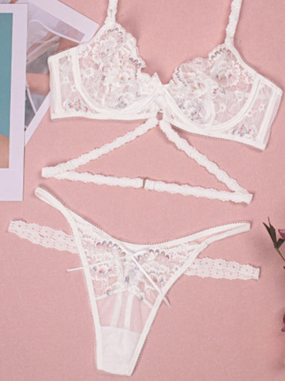 Flower Embroidered Lingerie Set