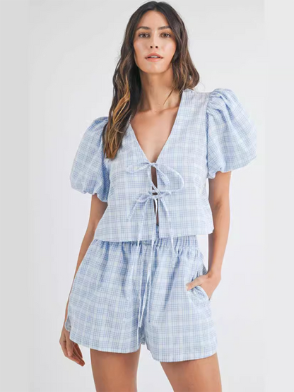 Casual Shorts Plaid Two-Piece Set