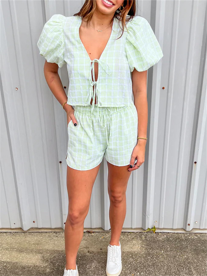 Casual Shorts Plaid Two-Piece Set