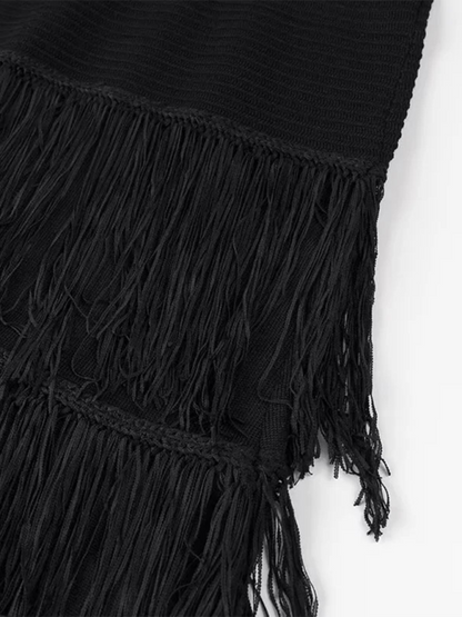 Black Tassel Backless Long Dress