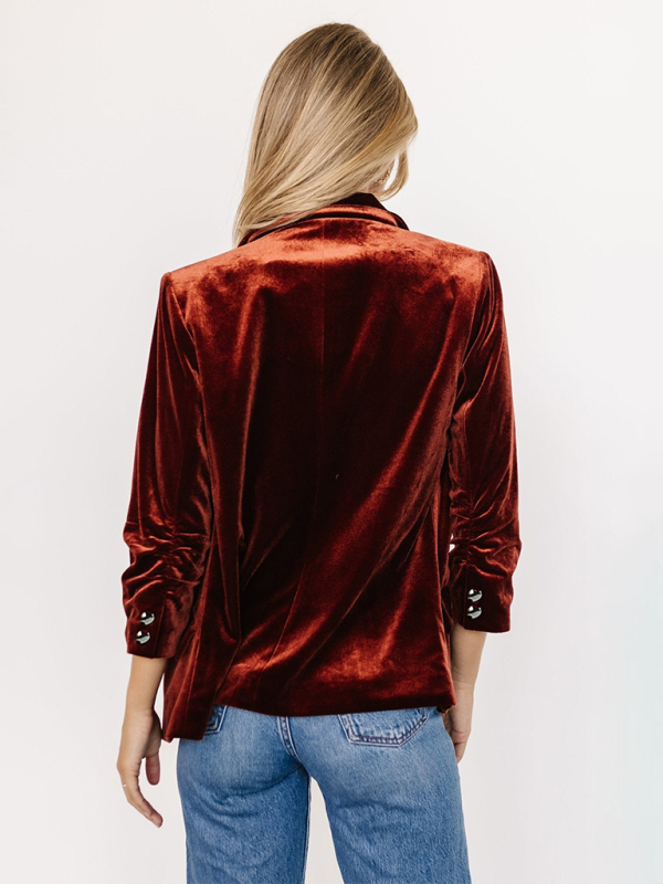 Velvet Slant Pocket Lapel Long Sleeve Blazer