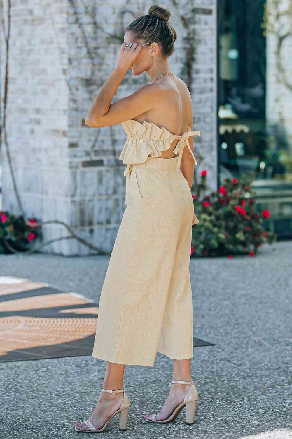 Ruffled Strapless Wide Leg Jumpsuit - Vivelamode Boutique