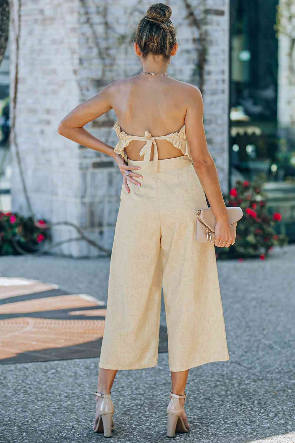 Ruffled Strapless Wide Leg Jumpsuit - Vivelamode Boutique