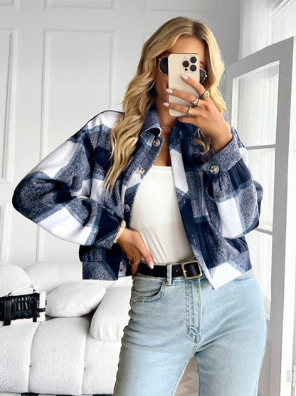 Women's fashion casual short plaid jacket - Vivelamode Boutique