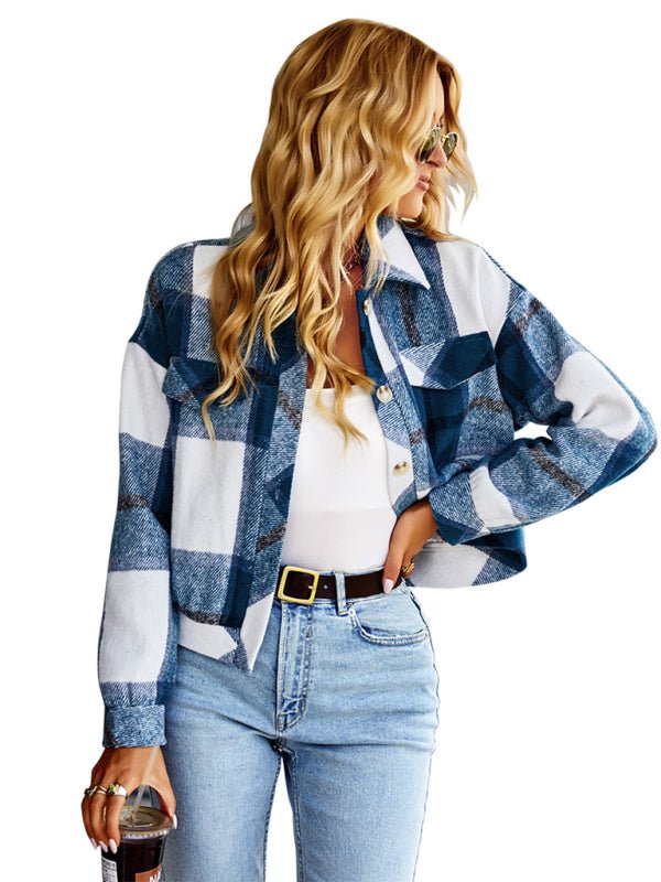 Women's fashion casual short plaid jacket - Vivelamode Boutique