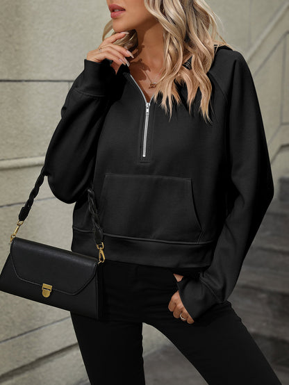 Women's Raglan Sleeve Zip-Up Hoodie with Pocket - Vivelamode Boutique