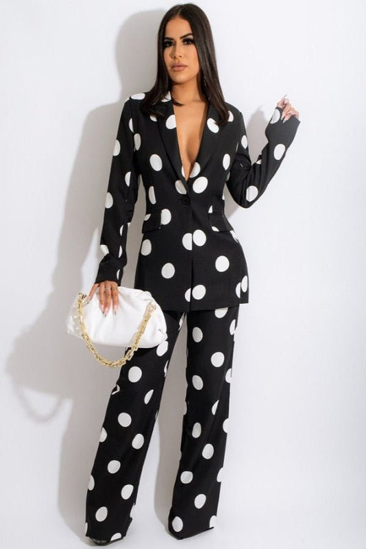 Women's Dotted Pantsuit Temperament Lapel Suit - Vivelamode Boutique