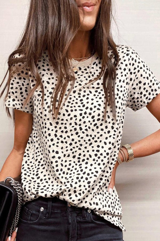 Leopard point short-sleeved round neck pullover loose casual t-shirt for women - Vivelamode Boutique