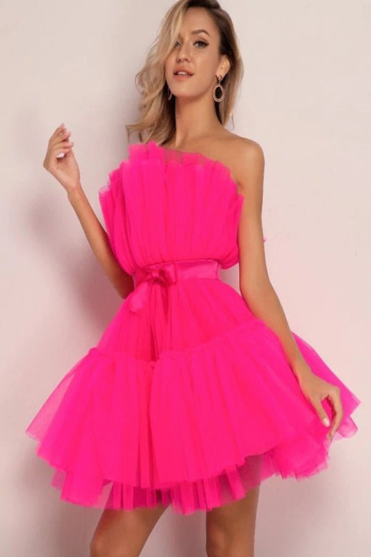 Women Tulle Dress Mini Party Dress Wedding Guest Bow Tutu Dress Cocktail Party Mesh Dress - Vivelamode Boutique